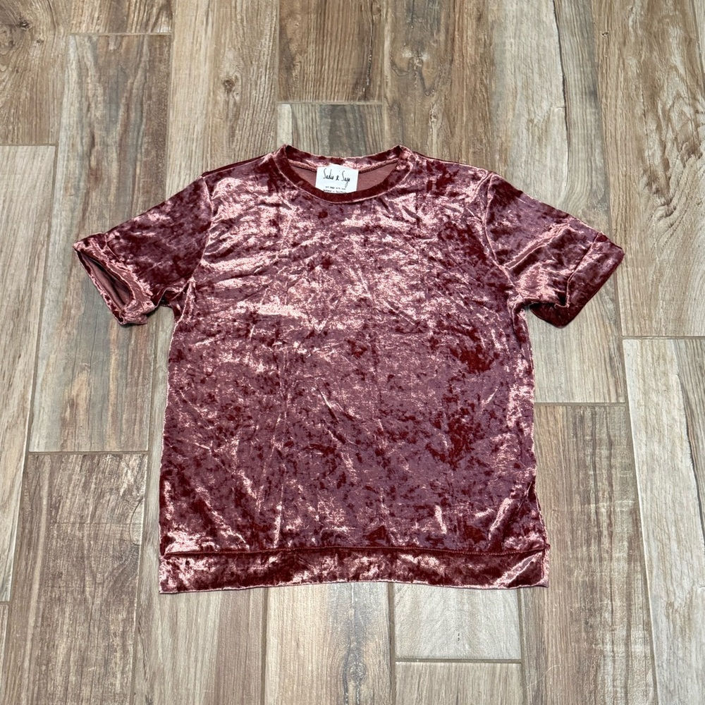 Sadie & Sage Crushed Velvet Rolled Sleeves Tee